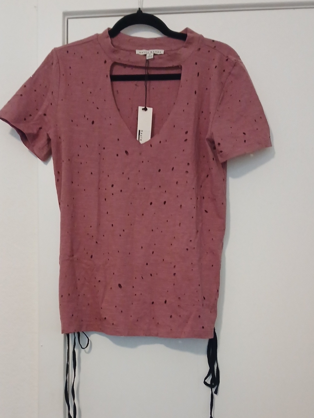Haute Monde Dusty Rose Distressed Short Sleeve Tee